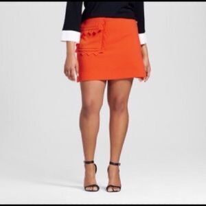 Orange Skirt with Scallop Trim Pocket- Vintage Mid-Century Look